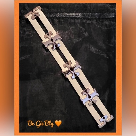 Tory Burch Authentic Serif T Stacked Leather Sand Rose Gold Wrap Bracelet - Picture 8 of 9